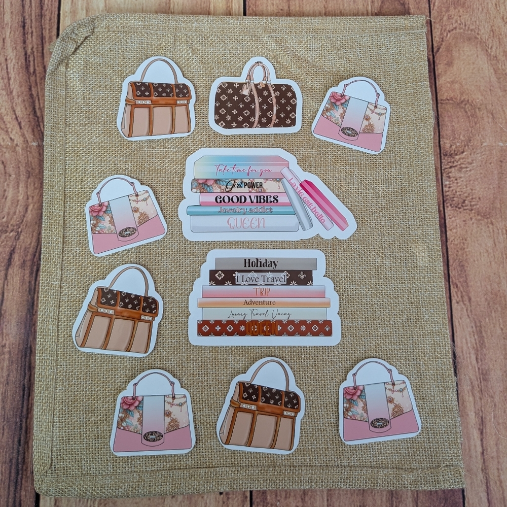 10 Fashion Purse Travel Booklover Water Bottle Stickers and Planner Stickers Lot